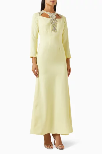 Cut-out Embellished Maxi Dress in Crepe