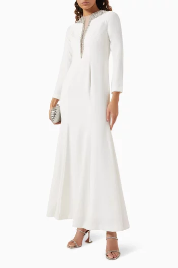 Crystal Embellished Maxi Dress in Crepe