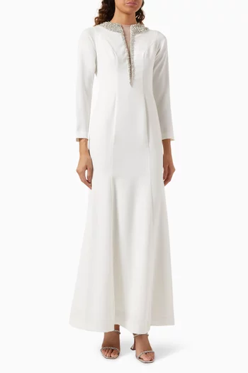 Crystal Embellished Maxi Dress in Crepe