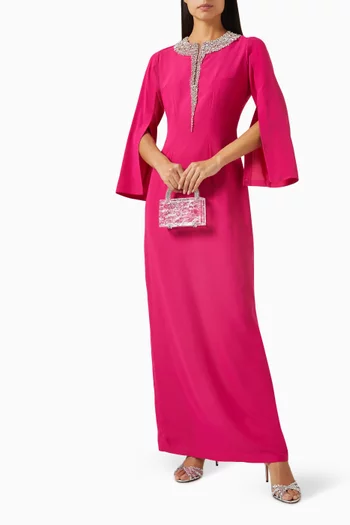 Crystal Embellished Maxi Dress in Crepe