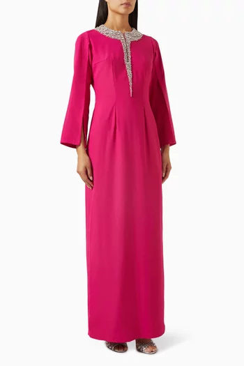 Crystal Embellished Maxi Dress in Crepe