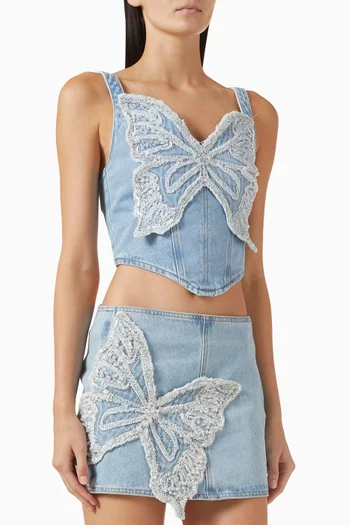 x Camila Coelho Embellished Butterfly Top in Denim
