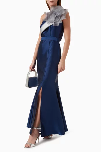 Frill One-shoulder Dress in Mikado