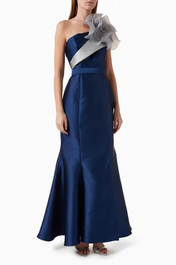 Frill One-shoulder Dress in Mikado