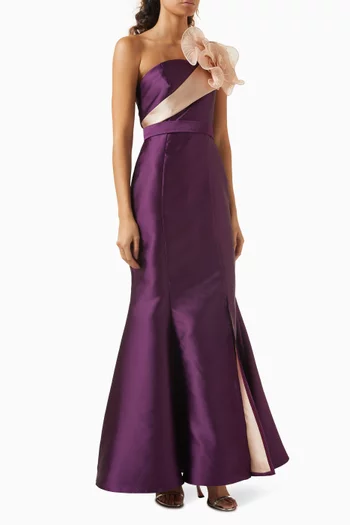 Frill One-shoulder Dress in Mikado