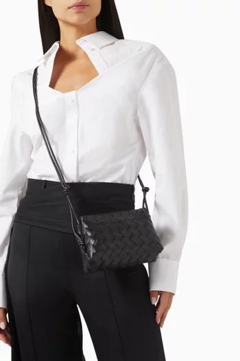 Mini Loop Camera Crossbody Bag in Intrecciato Leather