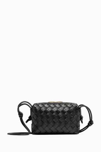 Mini Loop Camera Crossbody Bag in Intrecciato Leather