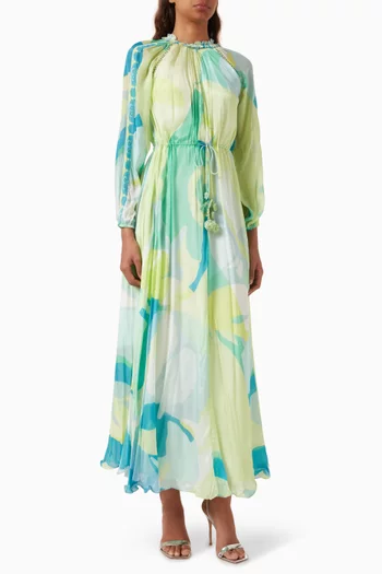 Abstract-print Maxi Dress in Chiffon