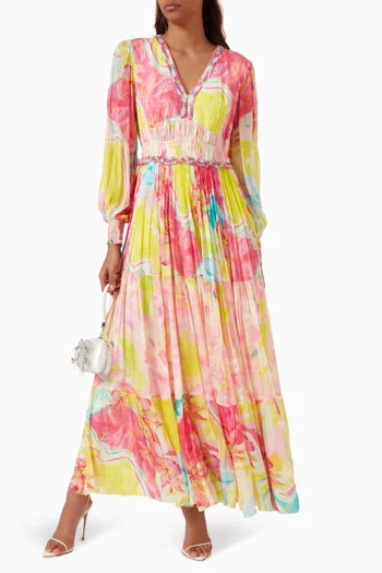 Printed Tiered Maxi Dress in Chiffon
