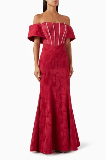 Crystal-embellished Corset Gown in Brocade