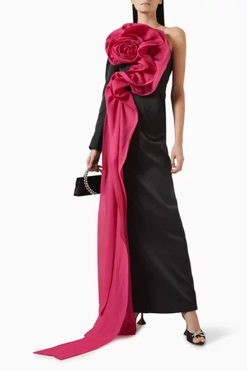 One-shoulder Rose Gown in Silk & Crepe
