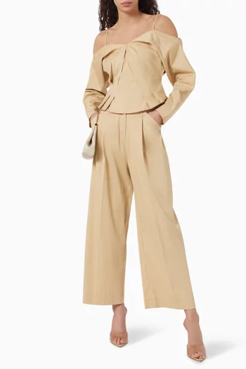 Pleat Wide-leg Pants in Cotton-blend