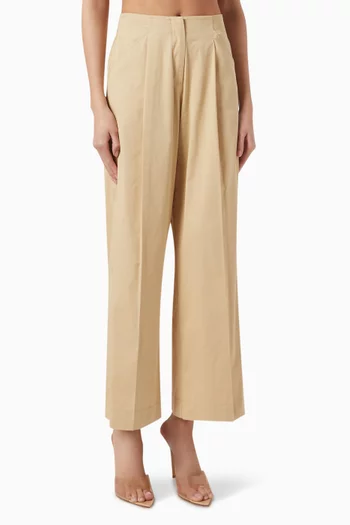 Pleat Wide-leg Pants in Cotton-blend