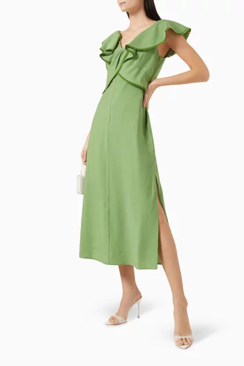 Ruffle Midi Dress in Tencel-blend