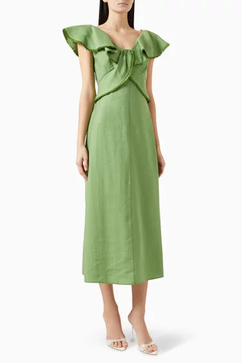 Ruffle Midi Dress in Tencel-blend