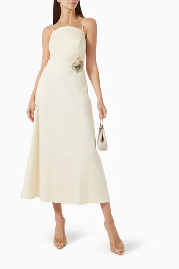Floral Embellished Midi Dress in Cotton-blend
