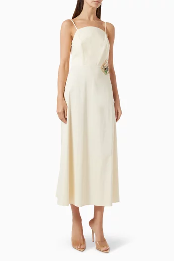 Floral Embellished Midi Dress in Cotton-blend