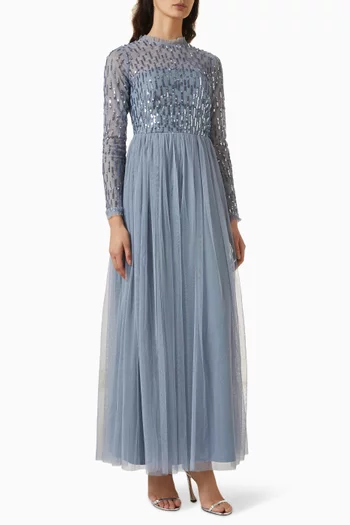 High-neck Embellished Maxi Dress