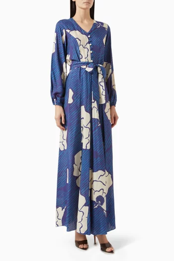 Floral Belted Maxi Dress in Muslin
