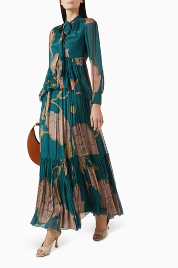 Floral Pleated Maxi Dress in Chiffon