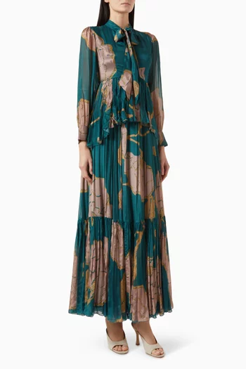 Floral Pleated Maxi Dress in Chiffon
