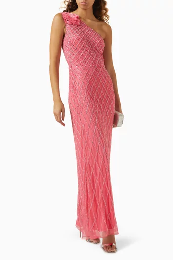 Embellished One-shoulder Maxi Dress