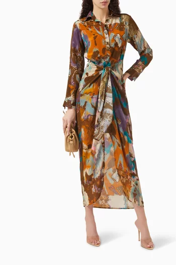 Sarong-style Printed Dress in Crepe