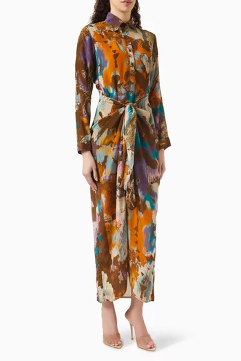 Sarong-style Printed Dress in Crepe