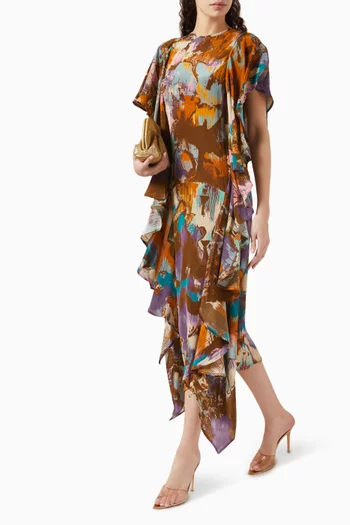 Printed Frill Dress in Crepe