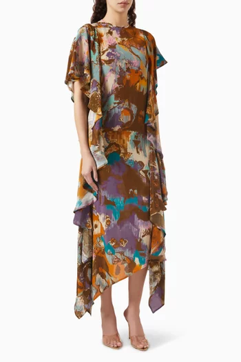Printed Frill Dress in Crepe