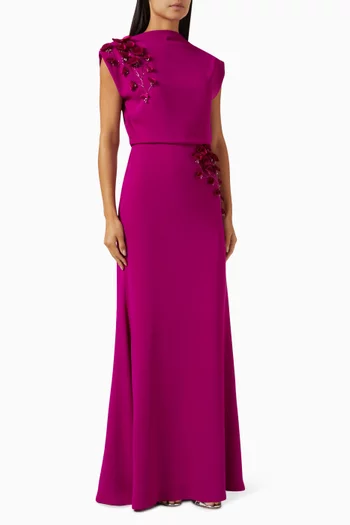 Floral-appliqué Maxi Dress