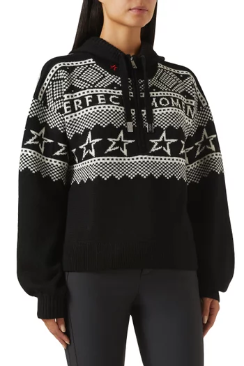Intarsia-Knit Hoodie in Merino Wool