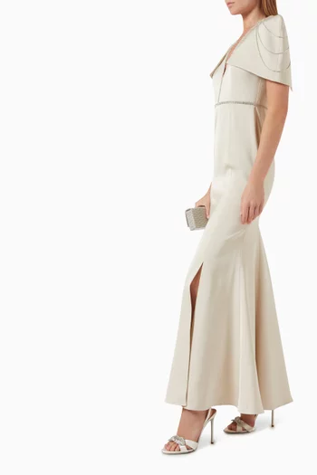 Calista Deep V-neck Fishtail Gown in Crepe