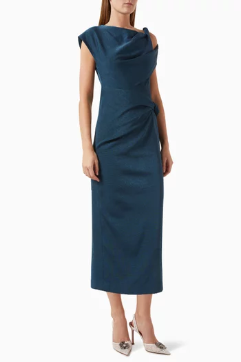 Keva Draped Pencil Midi Dress in Knit