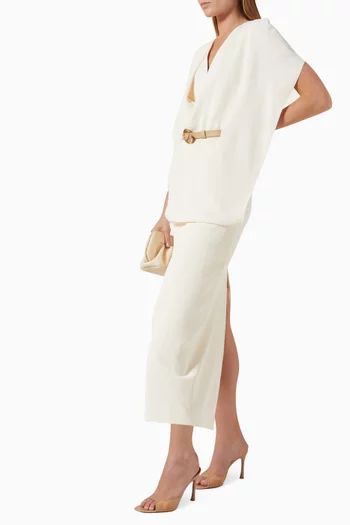 Mist Layer Belted Midi Dress