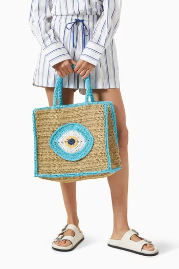 Evil Eye Tote Bag in Paper-raffia