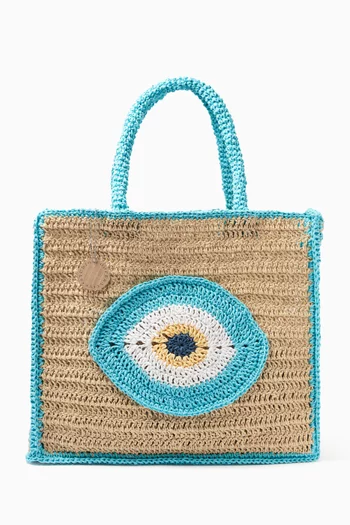 Evil Eye Tote Bag in Paper-raffia