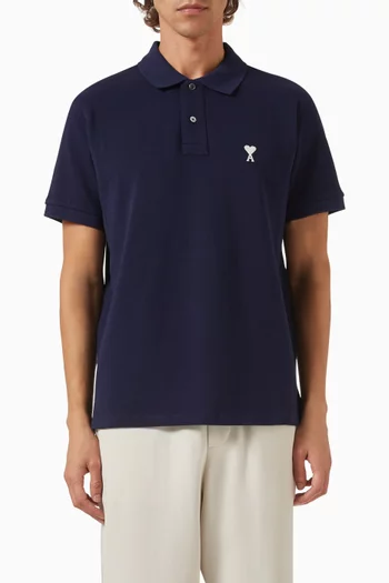 Embroidered-logo Polo Shirt in Pique-knit