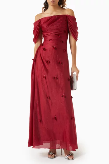 3D Floral-applique Dress in Chiffon & Scuba