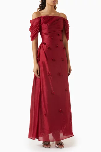 3D Floral-applique Dress in Chiffon & Scuba