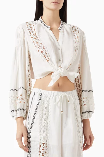 Ithaca Tie-front Top in Cotton-linen