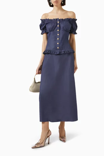 Off-shoulder Midi Dress in Cotton Chambray