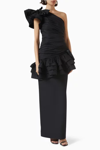 One-shoulder Maxi Dress in Taffeta