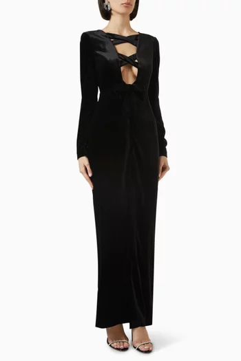 Bow Slit Maxi Dress in Velvet