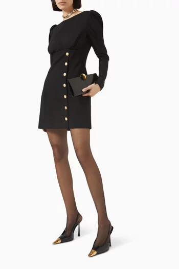 Button Mini Dress in Wool Crepe