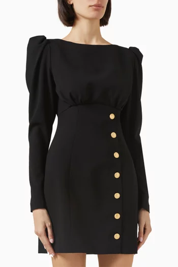 Button Mini Dress in Wool Crepe