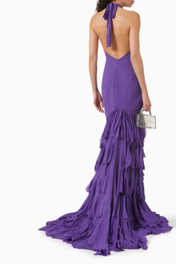 Laser Cut Frill Gown in Chiffon