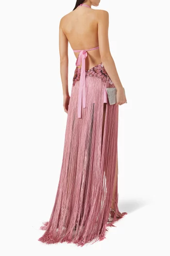 Flower Embroidered Fringe Maxi Dress