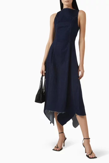 Cara Midi Dress in Cotton-denim