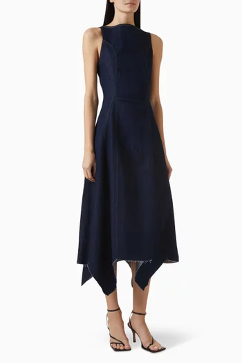 Cara Midi Dress in Cotton-denim